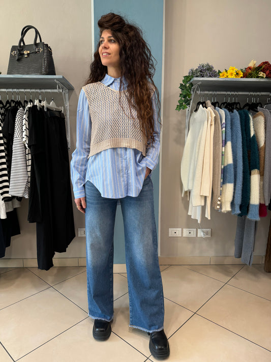 Susymix-Denim palazzo sfrangiato